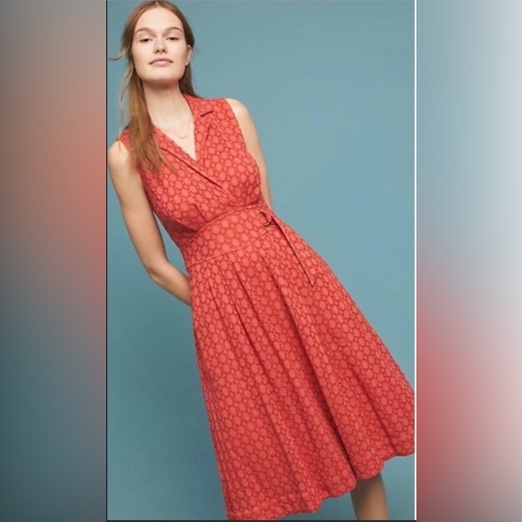 Anthropologie Dresses & Skirts - Anthropologie Elm Dark Orange Eyelet Sleeveless Fit & Flare Midi Dress SZ 4